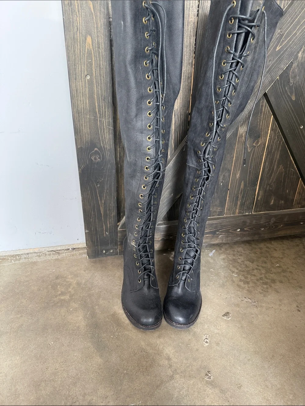 Black Lace-Up Over-the-Knee Boots